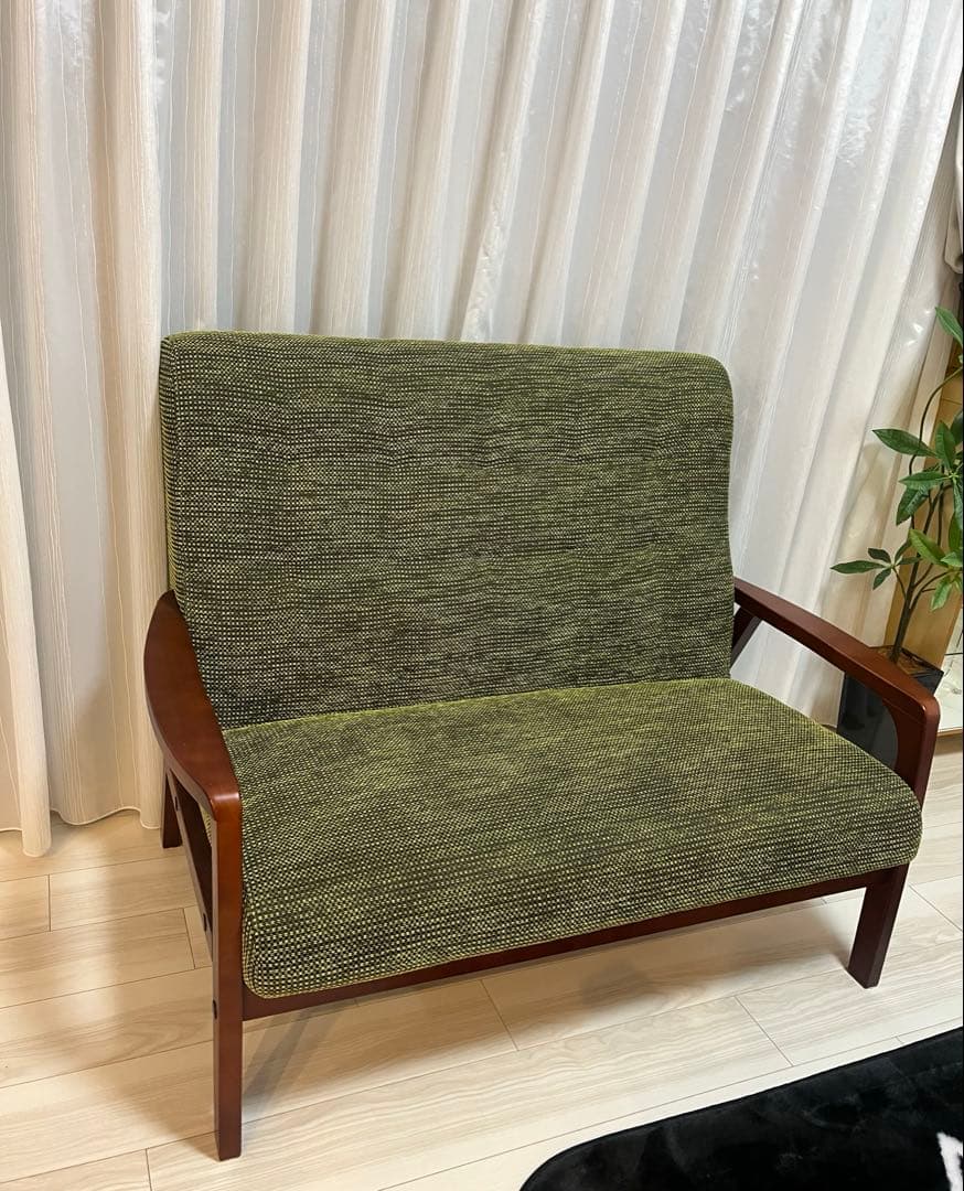 美品　おしゃれ　２人用　ラブソファー　ブラウン×緑　インテリア