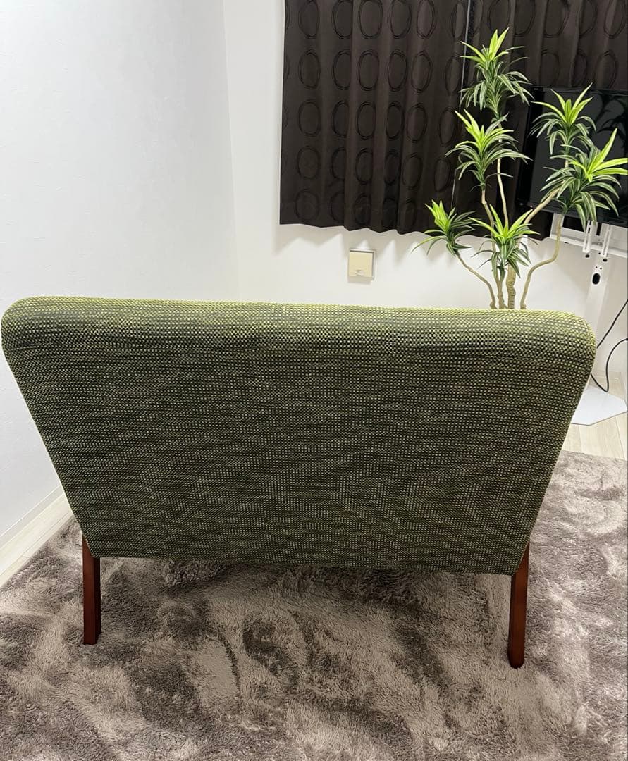 美品　おしゃれ　２人用　ラブソファー　ブラウン×緑　インテリア