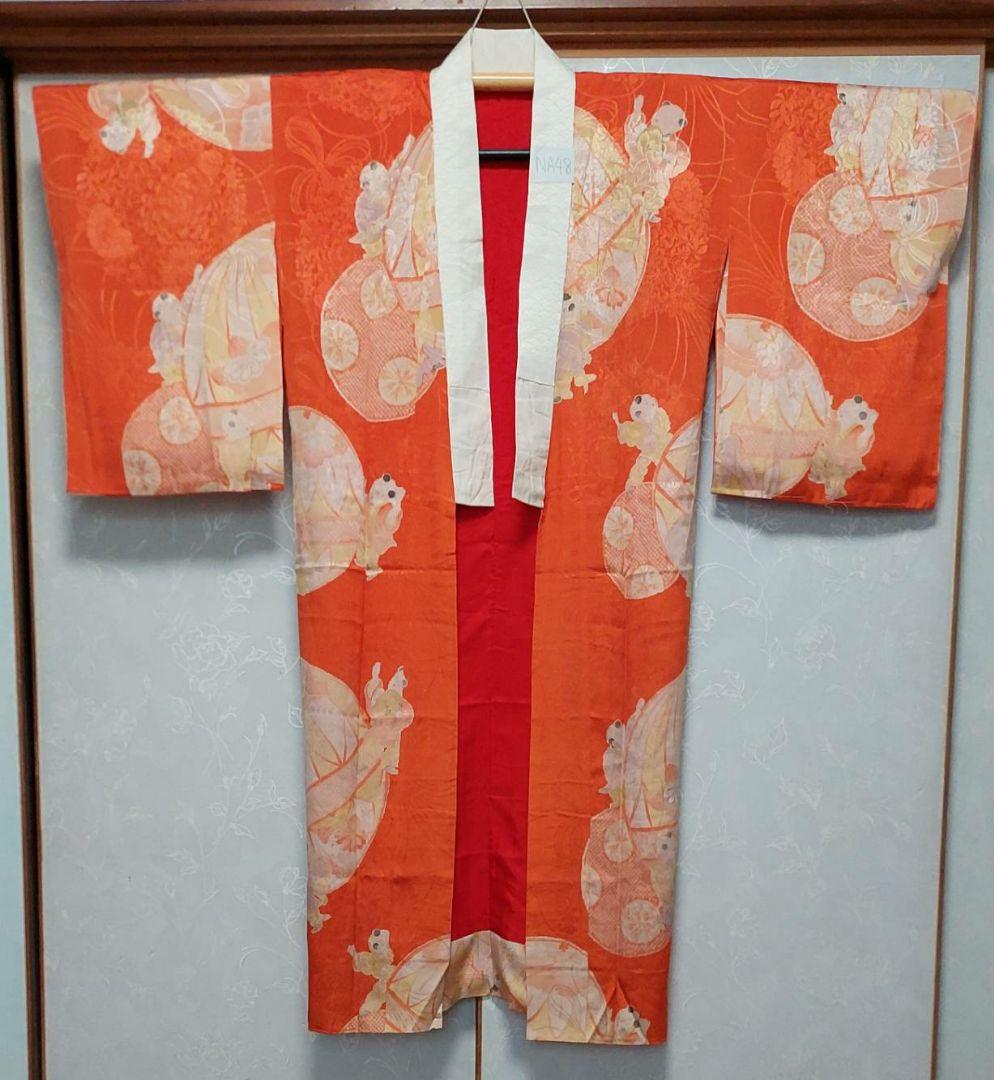 NA48アンティーク子供着物長襦袢正絹綺麗美品着丈120センチ裄丈62センチ