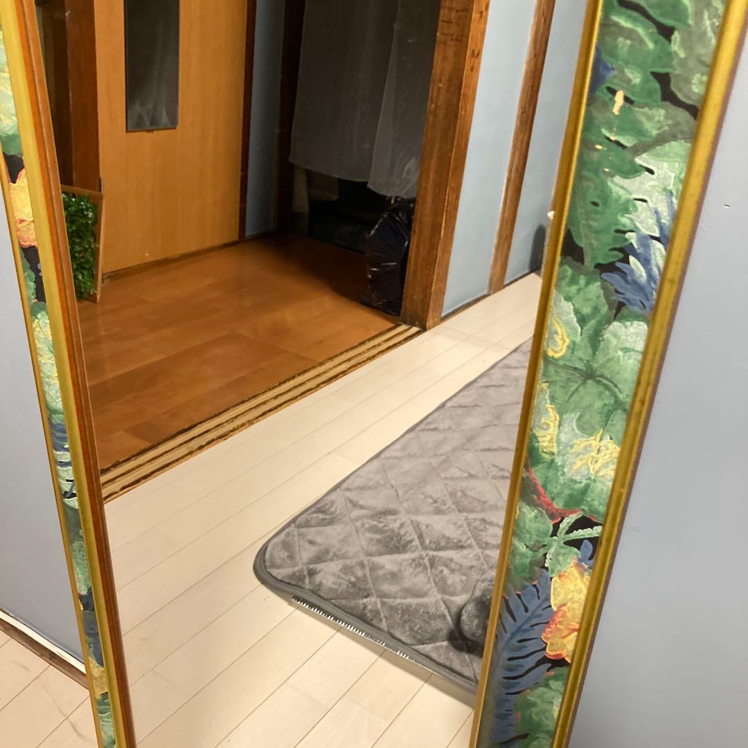 姿見 鏡 スタンドミラー 花柄 アンティーク 天然木