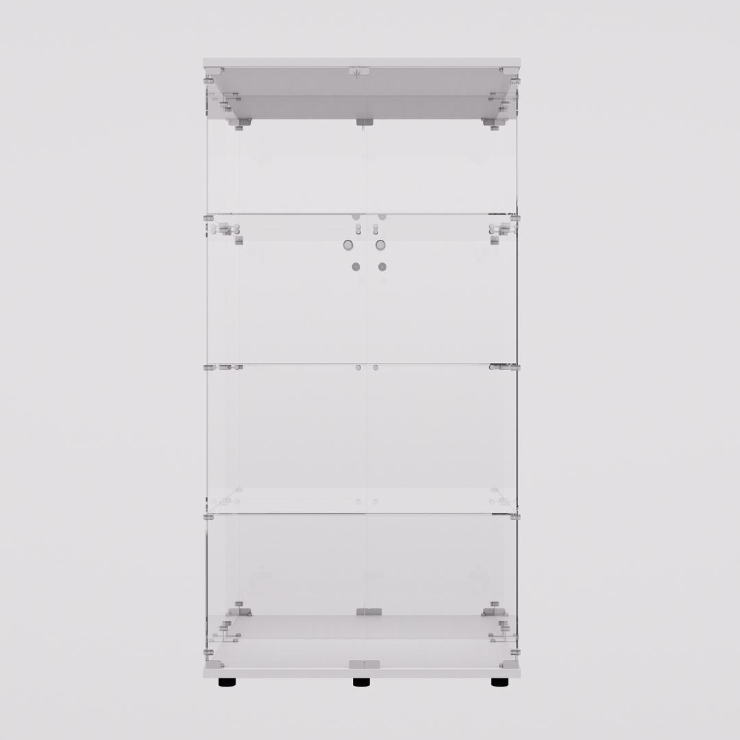 【新品】ガラスコレクションケース｜背面ミラー仕様｜4段両扉ワイド白｜フィギュア棚