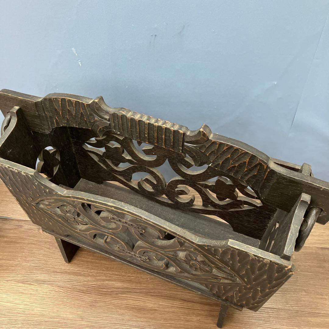 A-3 昭和レトロ アンティーク 木製 マガジンラック 民芸家具 彫刻