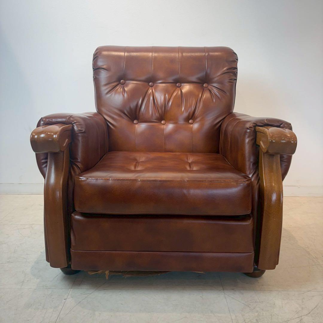 西洋アンティーク レザー 1人掛けソファ ロビーチェア 昭和レトロ 2/2