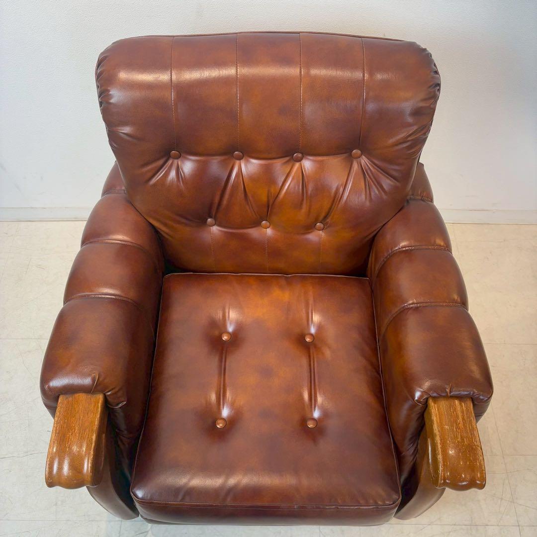 西洋アンティーク レザー 1人掛けソファ ロビーチェア 昭和レトロ 2/2