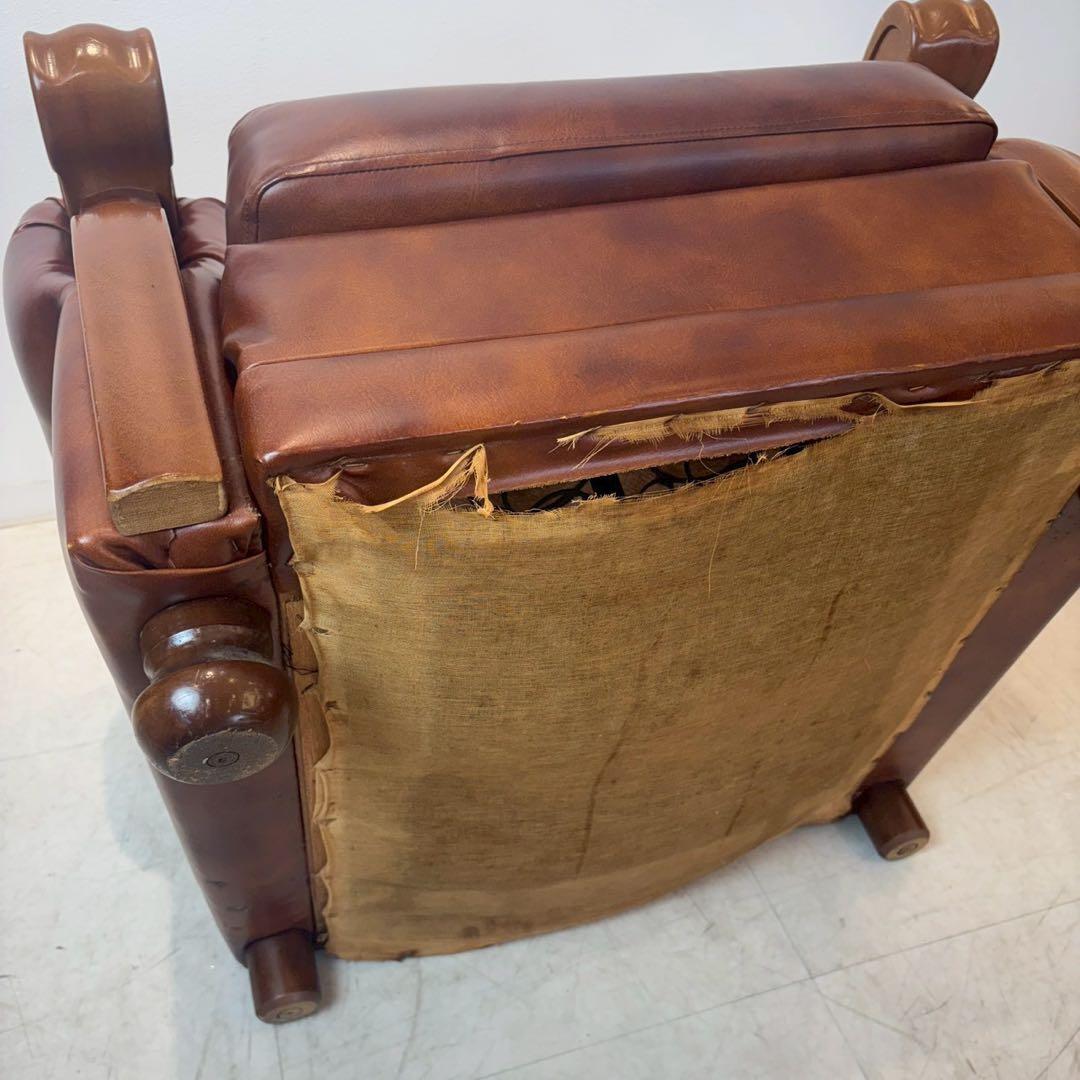西洋アンティーク レザー 1人掛けソファ ロビーチェア 昭和レトロ 2/2