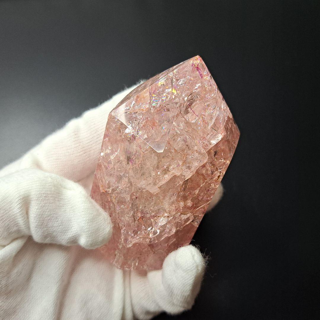 【桃カラー/最強品質】クラック水晶ポイント＊約195g＊　天然石 パワーストーン
