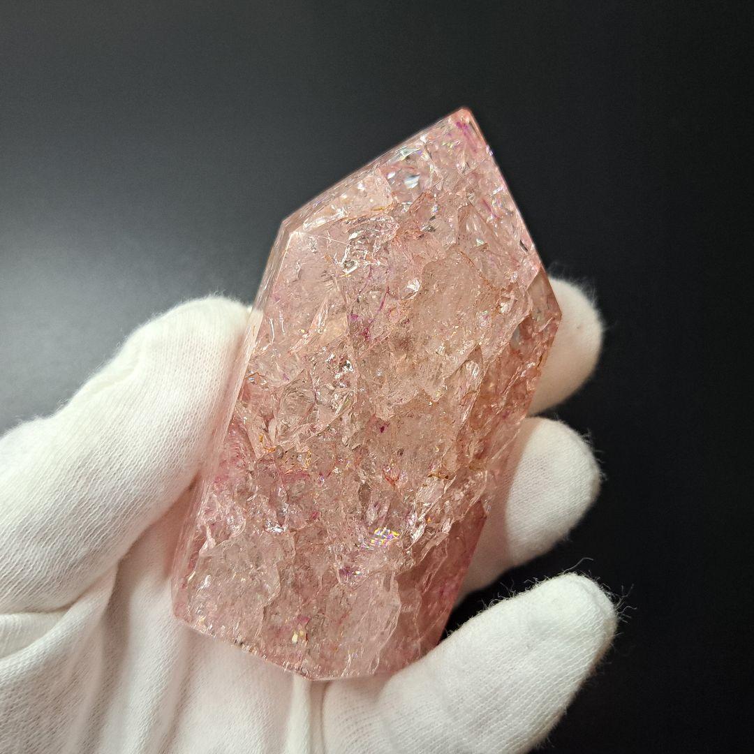 【桃カラー/最強品質】クラック水晶ポイント＊約195g＊　天然石 パワーストーン