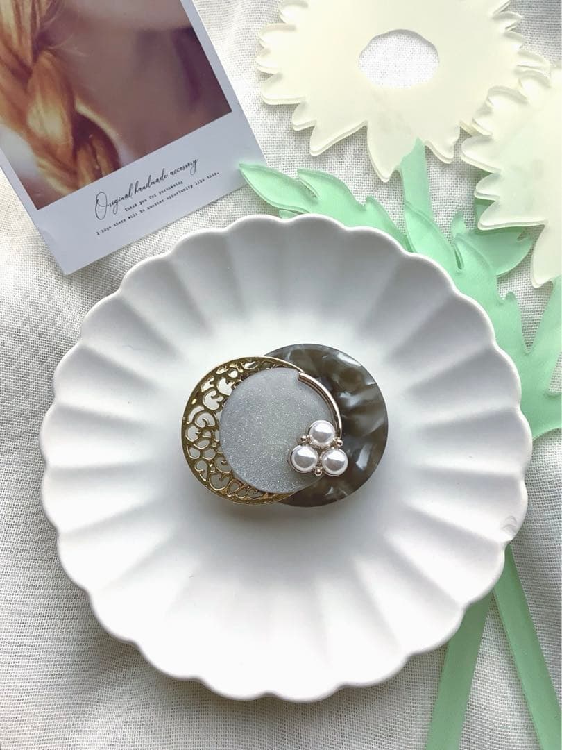 再販　人気デザイン　モノトーンモザイク　シンプル　ハンドメイドポニーフック