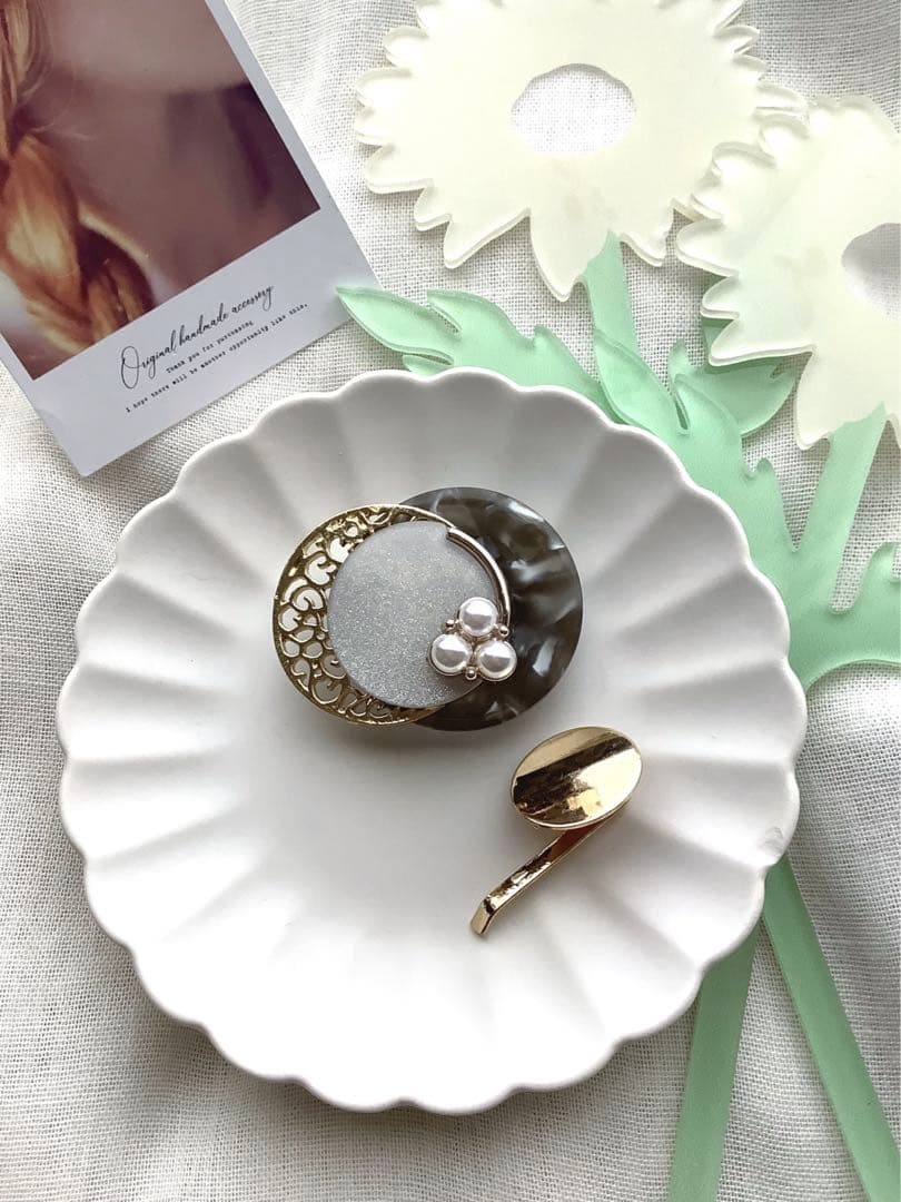 再販　人気デザイン　モノトーンモザイク　シンプル　ハンドメイドポニーフック