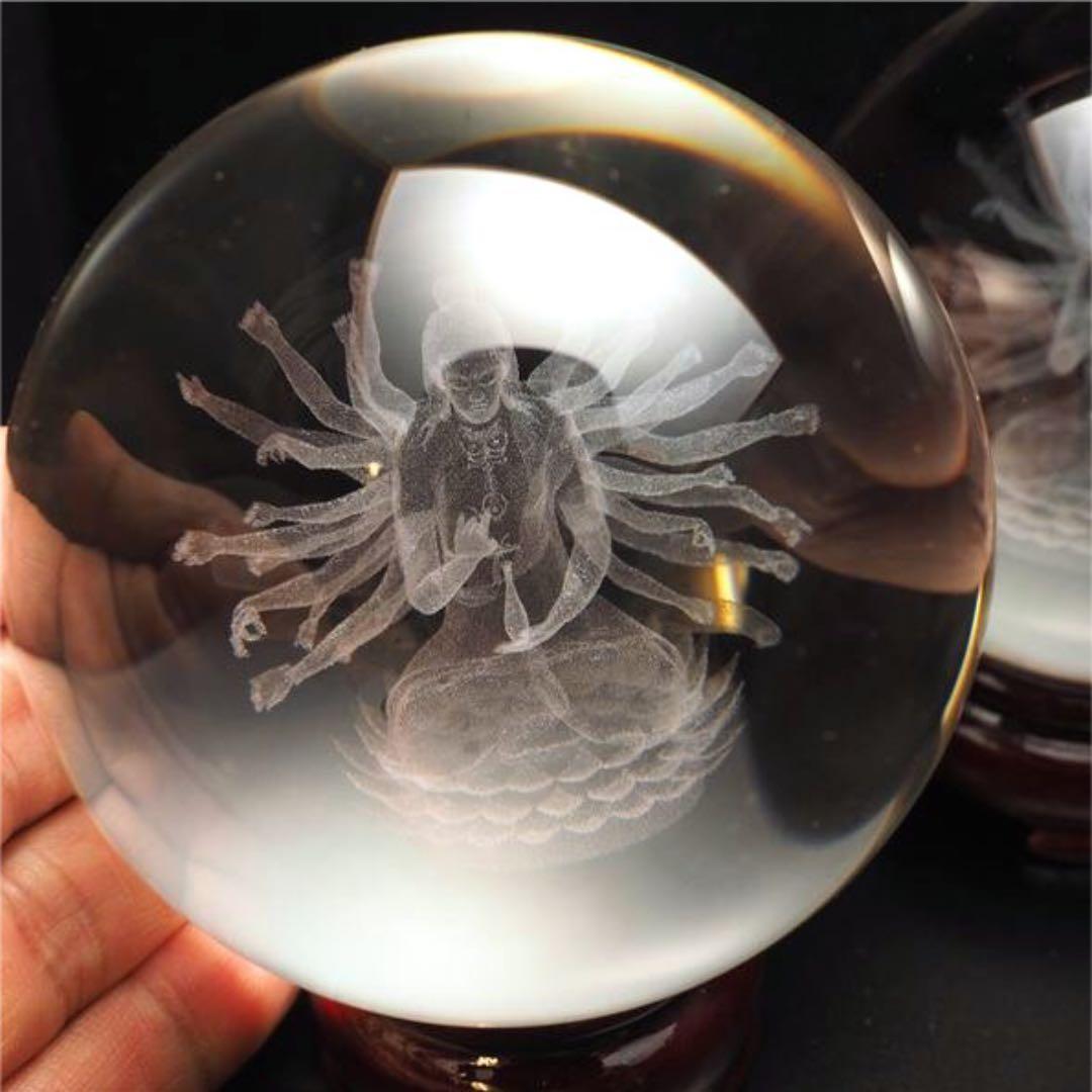 ★限定特選品★極上レーザー彫刻☆【80mm丸玉♢千手観音像&護符カード】❤️