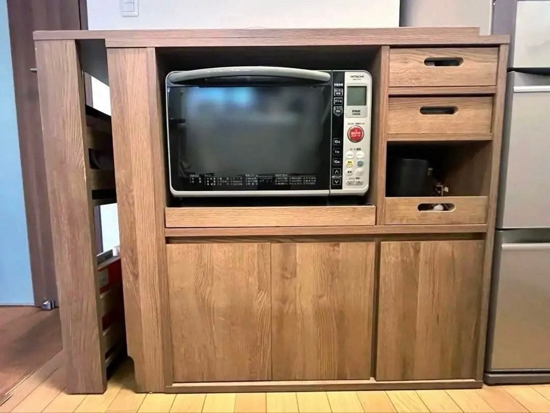 LOWYA 伸縮式キッチンカウンター 食器棚 木目調