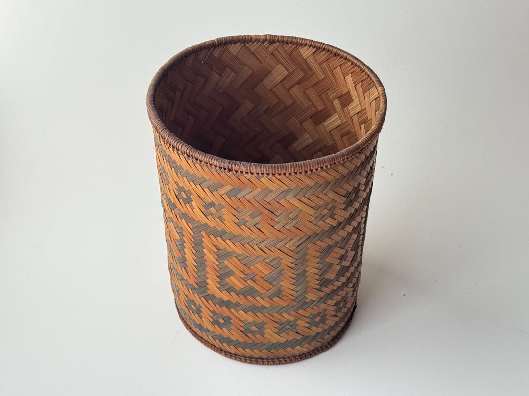 ヴィンテージ 民藝 幾何学模様 ダストボックス バスケット 古道具