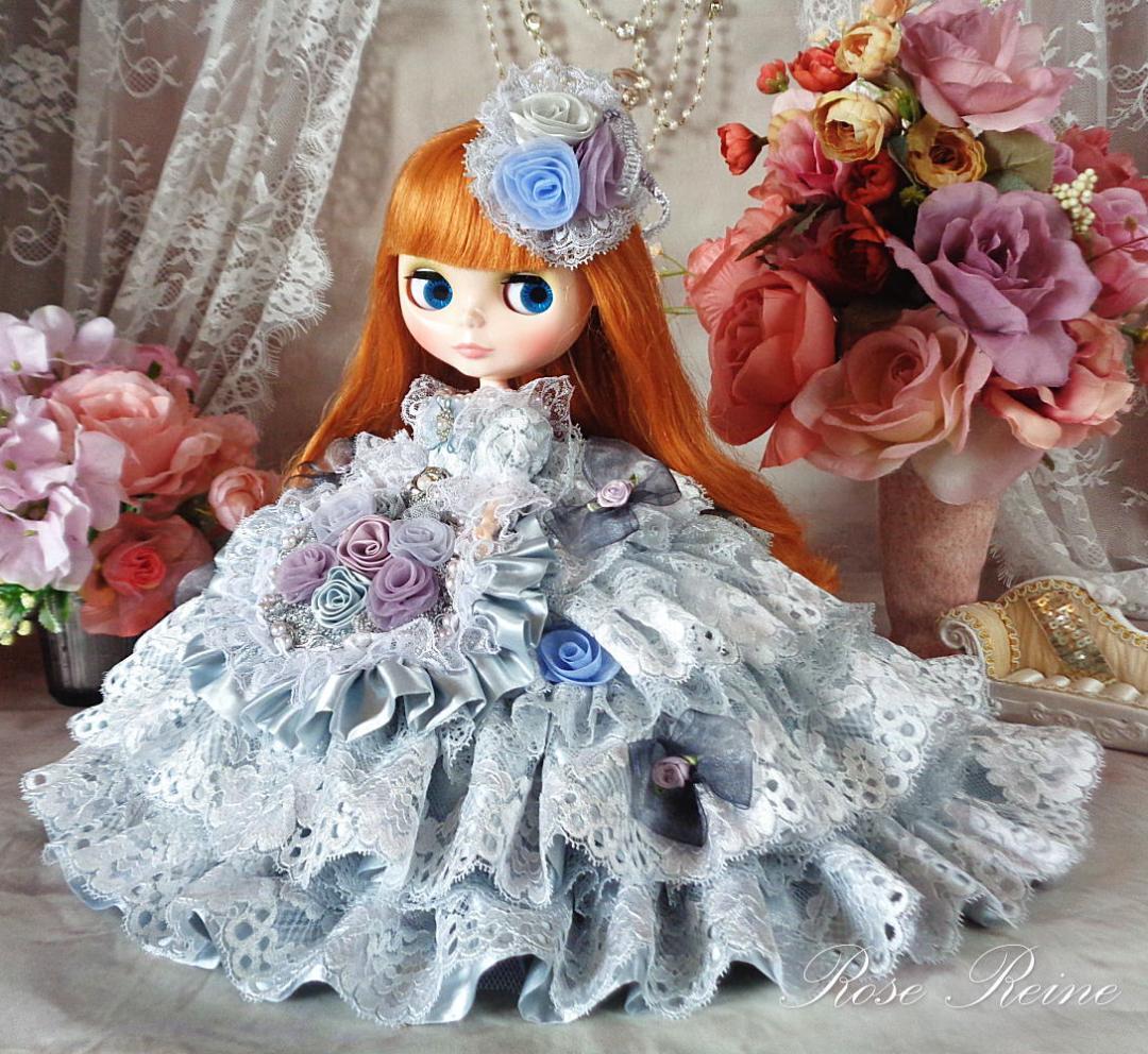 エリザベス女王 シャイニーグレー優雅な10段フリルドールドレス豪華4P