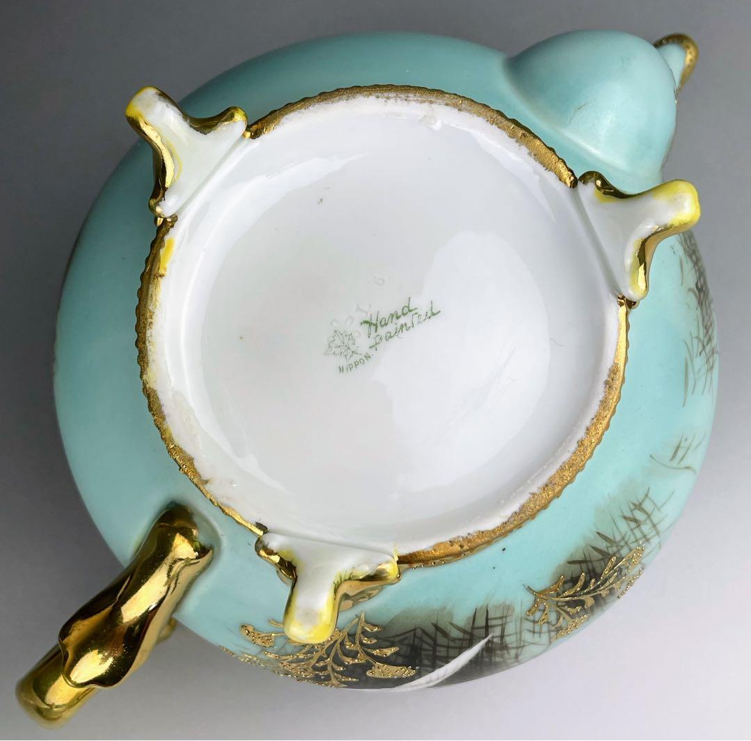 訳あり】オールドノリタケ フライングスワン 脚付きティーポット