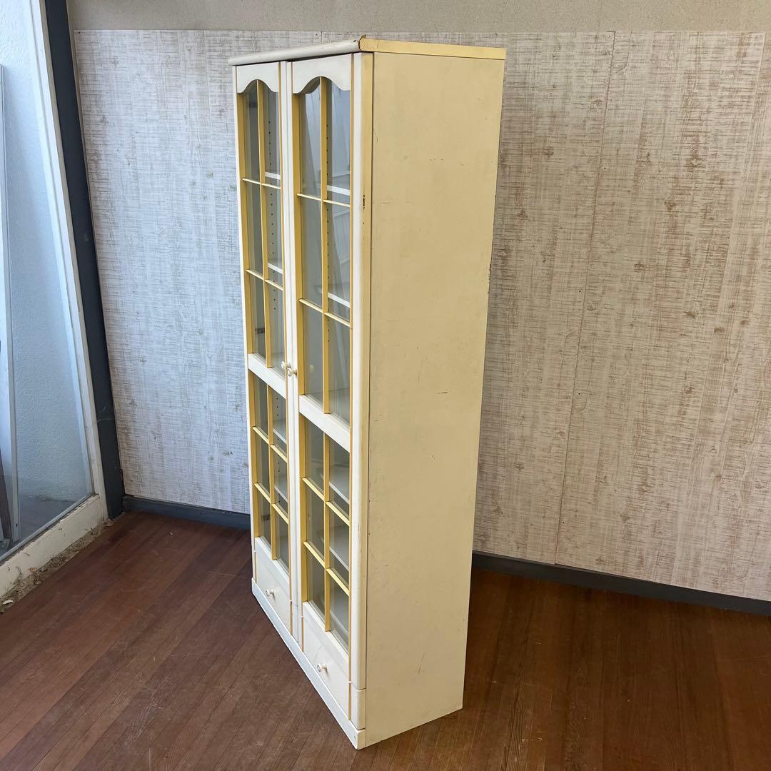 【アンティーク】昭和レトロ 飾り棚 食器棚 キャビネット アーチ窓 ガラス扉