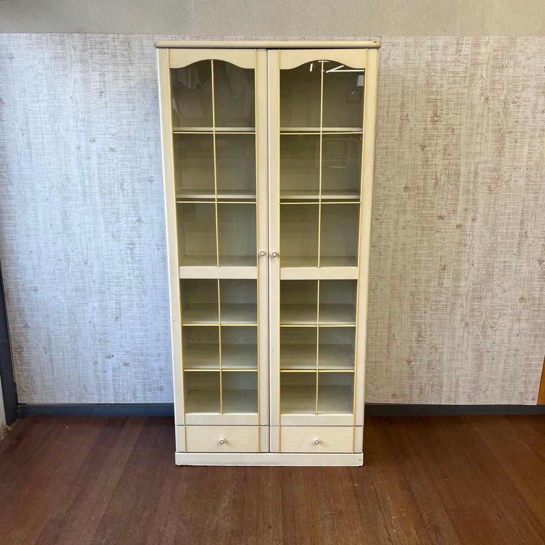 【アンティーク】昭和レトロ 飾り棚 食器棚 キャビネット アーチ窓 ガラス扉