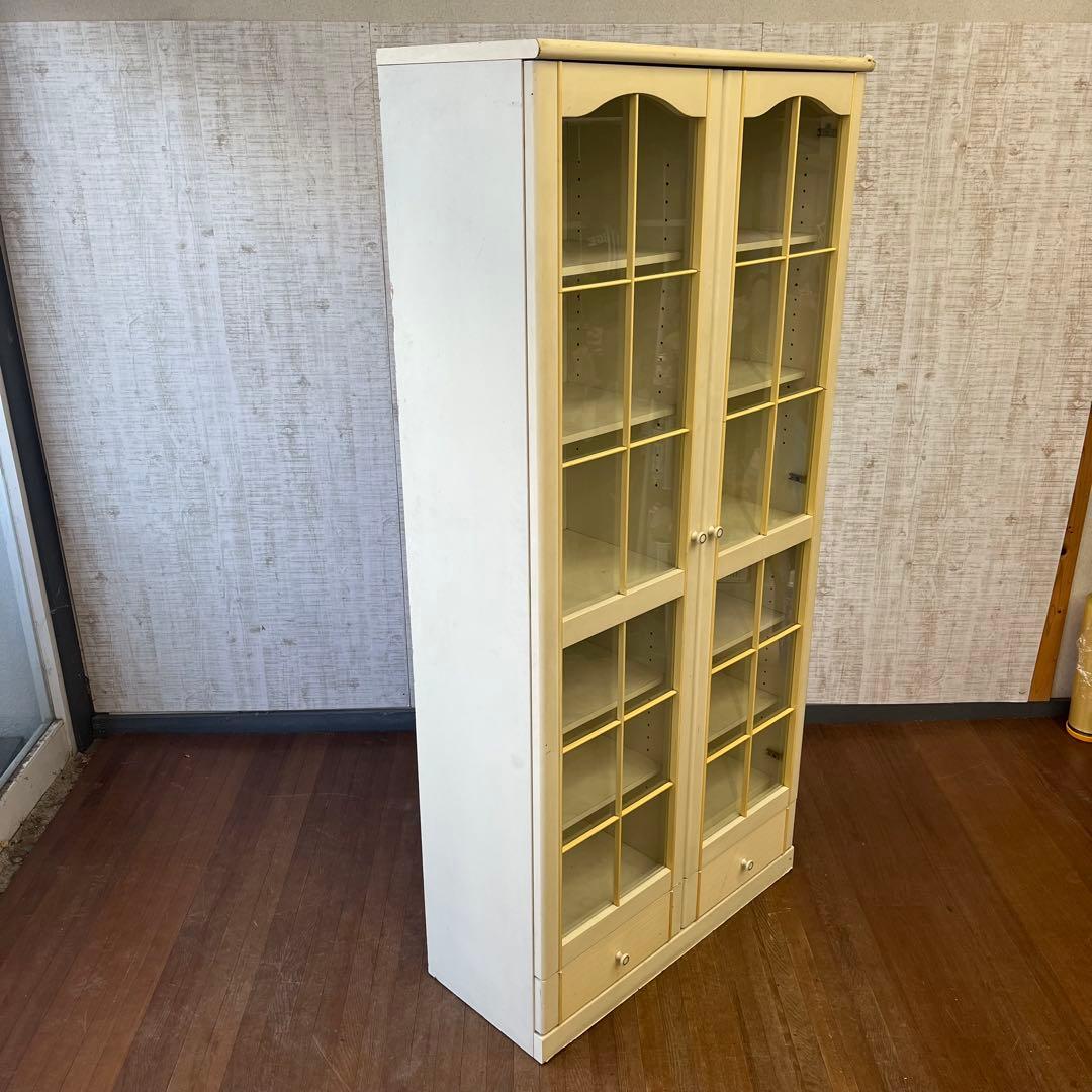 【アンティーク】昭和レトロ 飾り棚 食器棚 キャビネット アーチ窓 ガラス扉