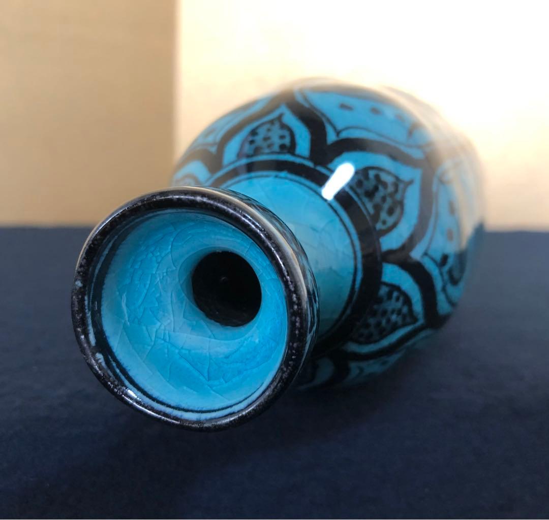 割引❗️《R》トルコ青 花入 秀逸作 加藤賢司 陶歴書 共布 共箱250820G1