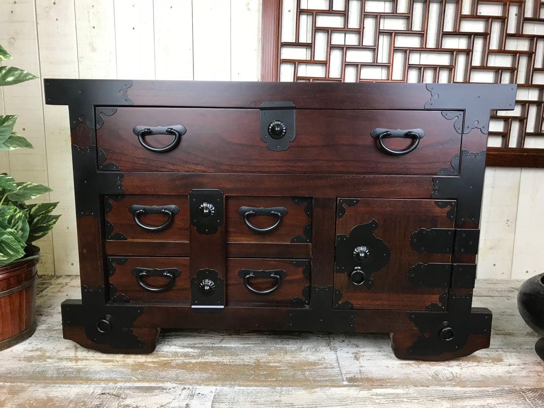 訳あり品！【138】民芸家具からくり車箪笥L木製桐材天然無垢飾り棚収納チェスト