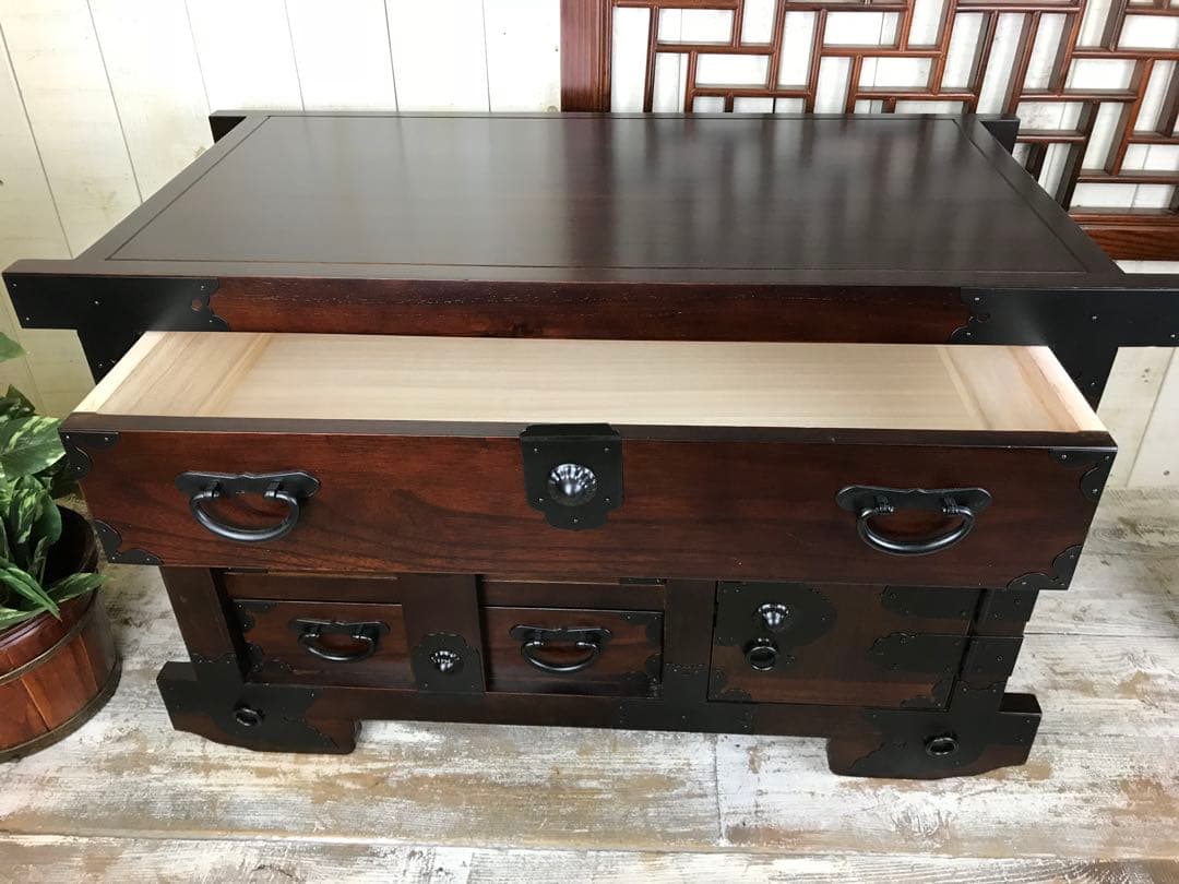 訳あり品！【138】民芸家具からくり車箪笥L木製桐材天然無垢飾り棚収納チェスト