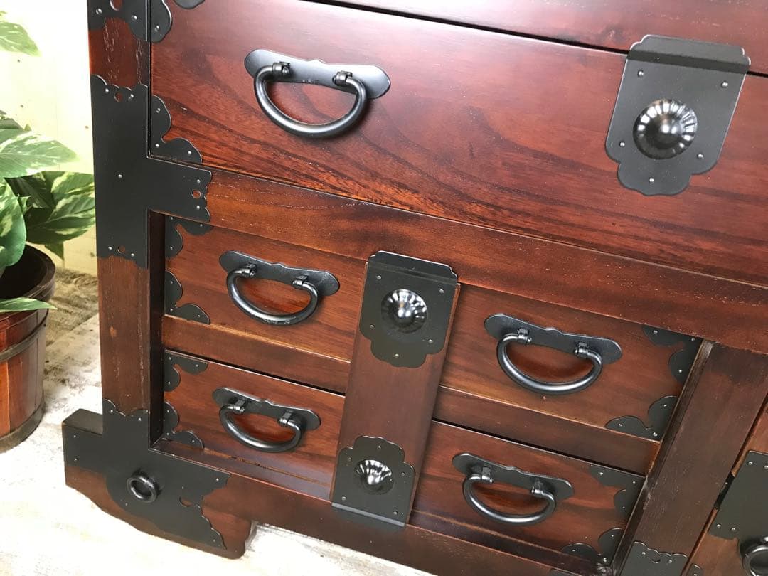 訳あり品！【138】民芸家具からくり車箪笥L木製桐材天然無垢飾り棚収納チェスト