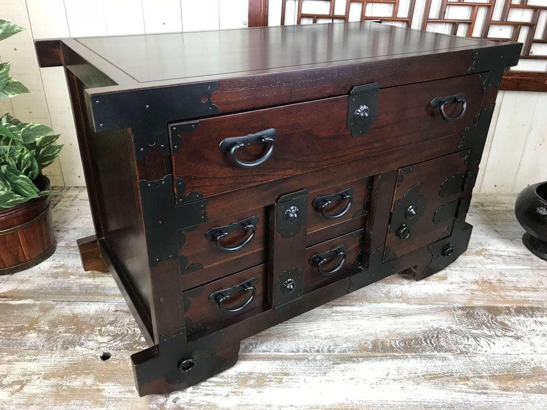 訳あり品！【138】民芸家具からくり車箪笥L木製桐材天然無垢飾り棚収納チェスト