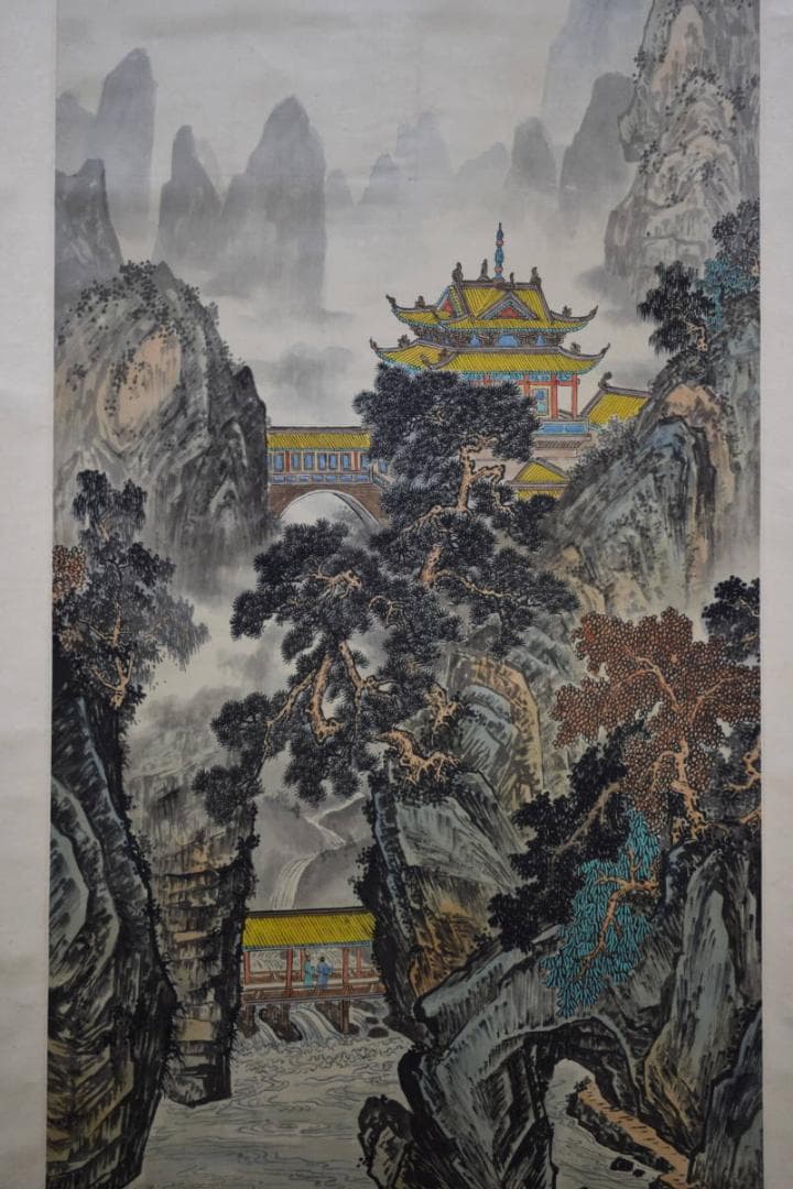 不詳/作者不詳/江山閣/山水人物図/布袋屋掛軸HE-117