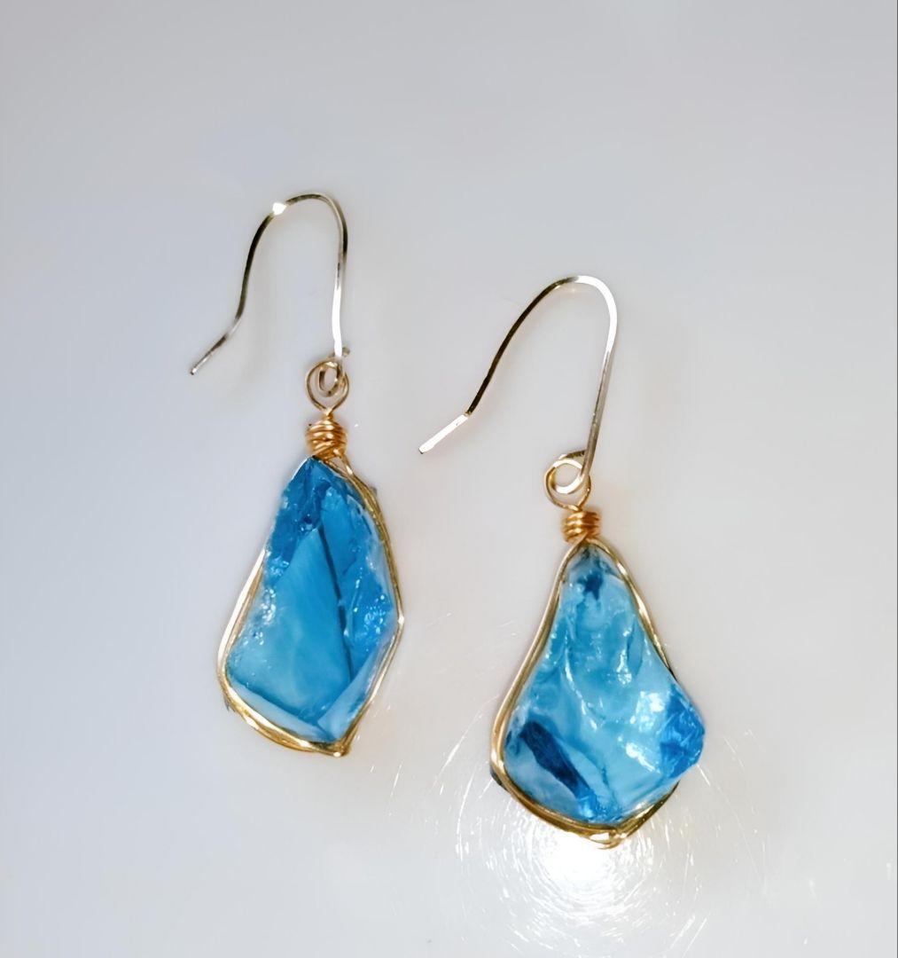 Kgf14 希少 レア アンダラクリスタル エレスチャルサファイア 原石 ピアス