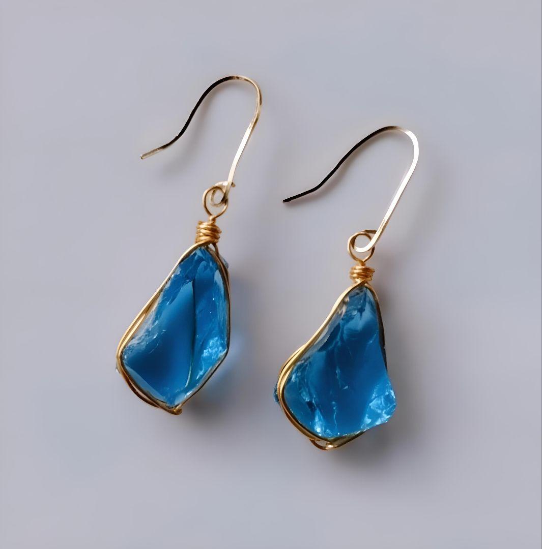 Kgf14 希少 レア アンダラクリスタル エレスチャルサファイア 原石 ピアス