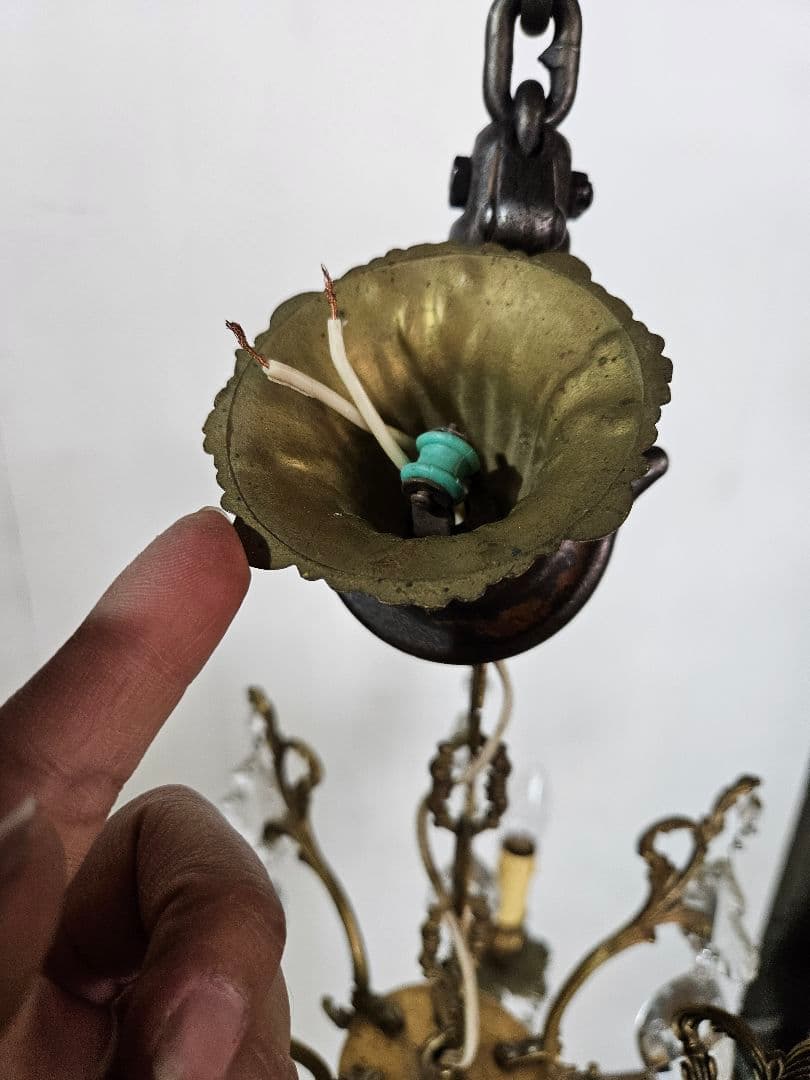 フランスアンティーク シャンデリア 5灯 クリスタルドロップ ペンダントライト