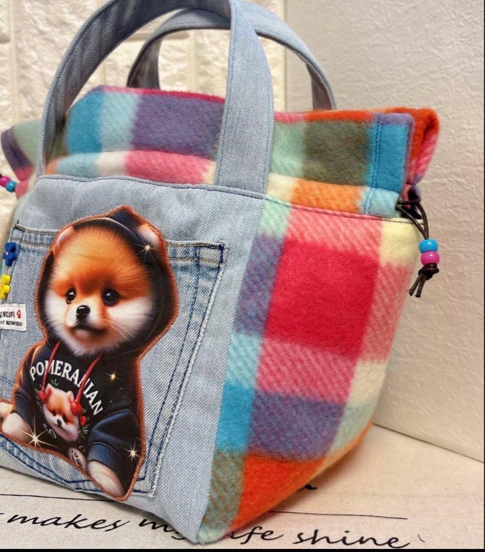 ＊handmade＊2way⭐️CUBE❣️ポメ❤️キューブトート♡巾着袋　お弁当袋⭐️