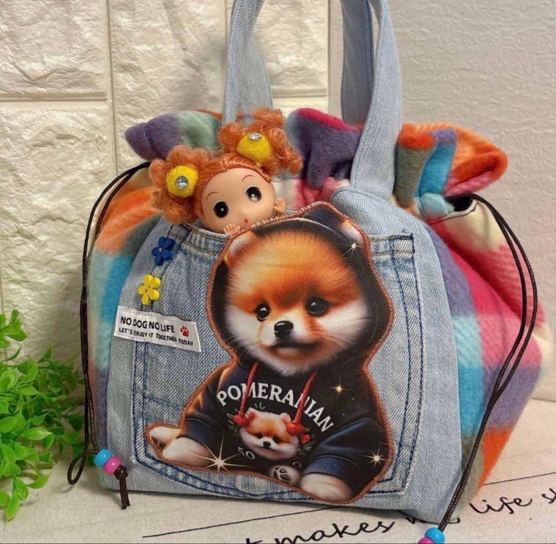 ＊handmade＊2way⭐️CUBE❣️ポメ❤️キューブトート♡巾着袋　お弁当袋⭐️