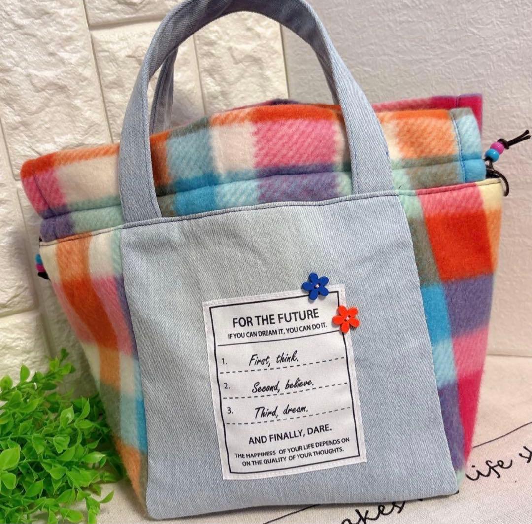 ＊handmade＊2way⭐️CUBE❣️ポメ❤️キューブトート♡巾着袋　お弁当袋⭐️