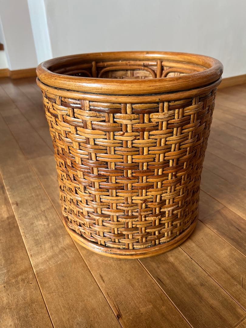 ヴィンデージ 籐 ラタン ダストボックス ごみ箱 小物入れ デパート百貨店購入