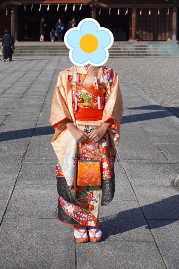 七五三 着物セット オレンジと金　7歳