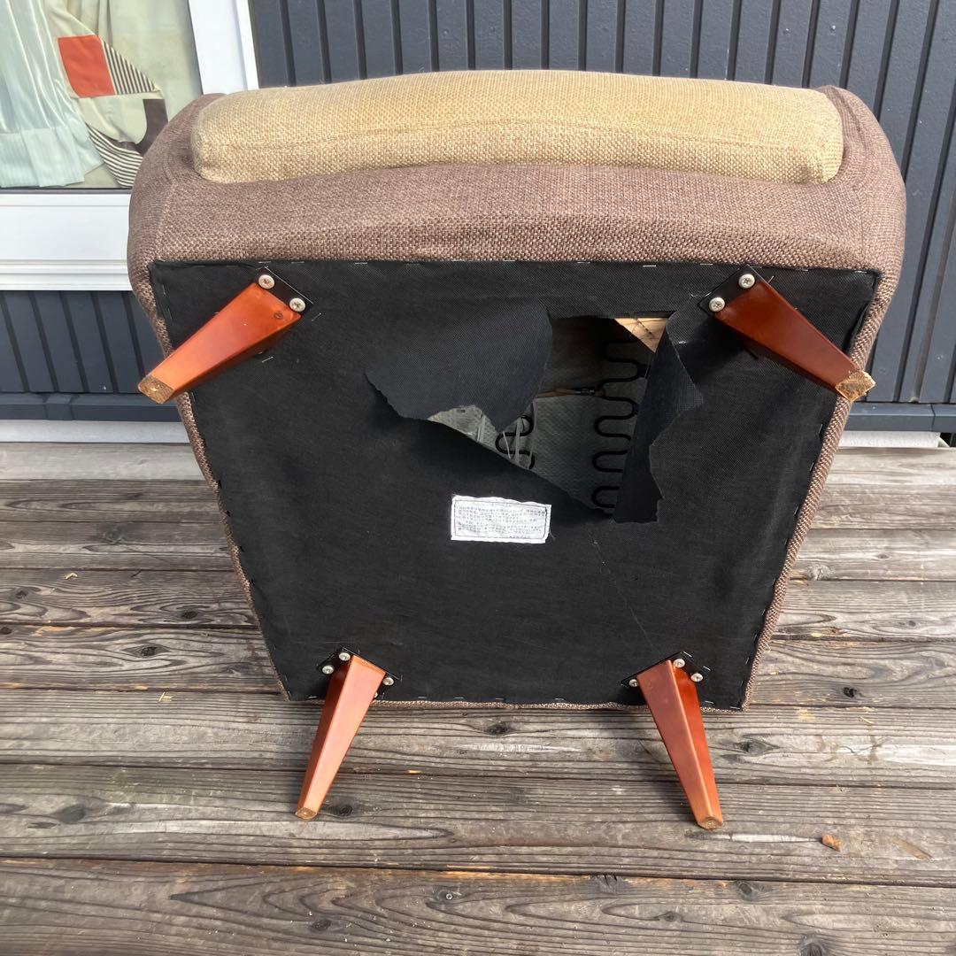 北欧レトロ 東谷 一人掛けソファー アームチェア ブラウンページュファブリック