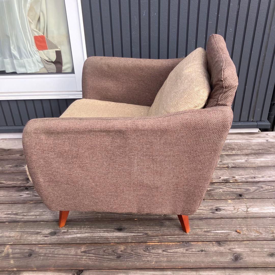 北欧レトロ 東谷 一人掛けソファー アームチェア ブラウンページュファブリック