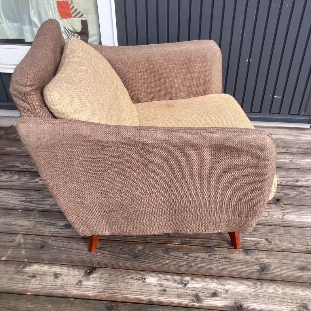 北欧レトロ 東谷 一人掛けソファー アームチェア ブラウンページュファブリック