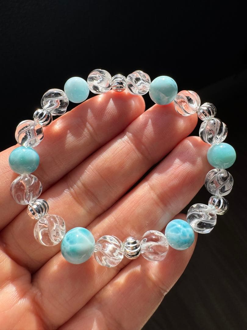 ラリマーとウェーブカット　デザインブレスレット