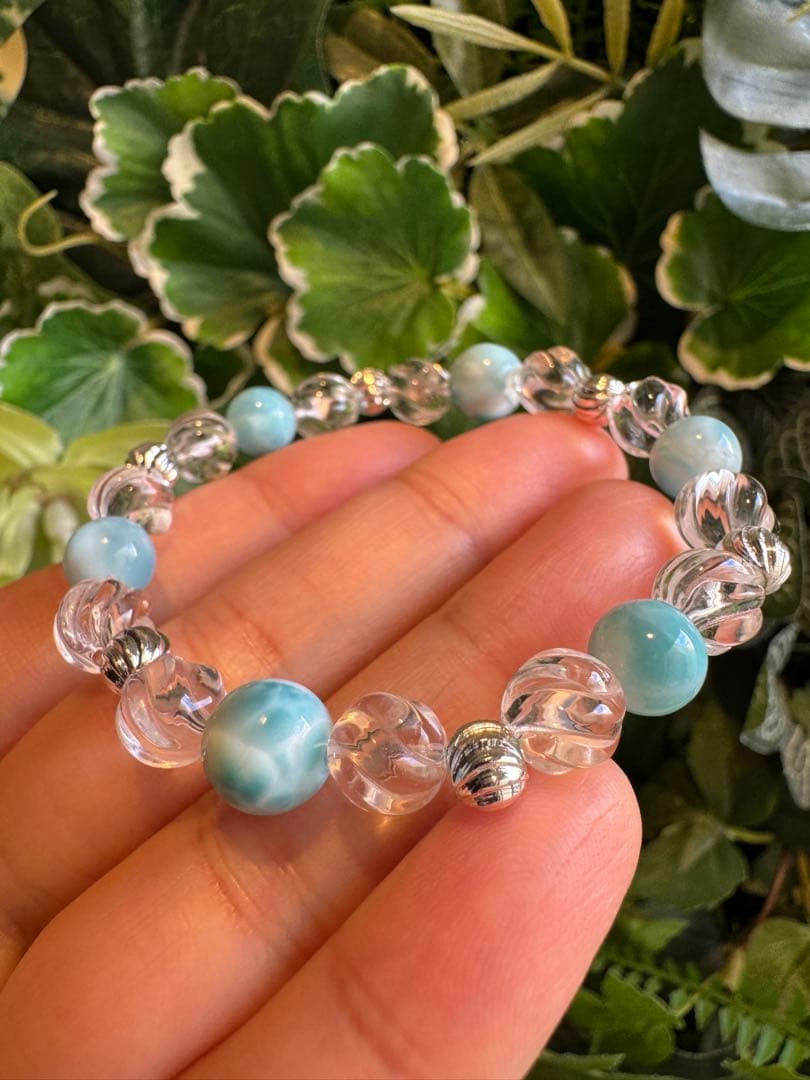 ラリマーとウェーブカット　デザインブレスレット