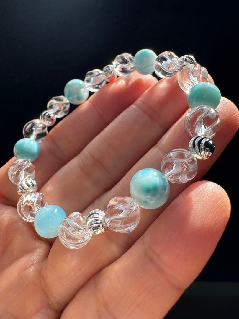 ラリマーとウェーブカット　デザインブレスレット