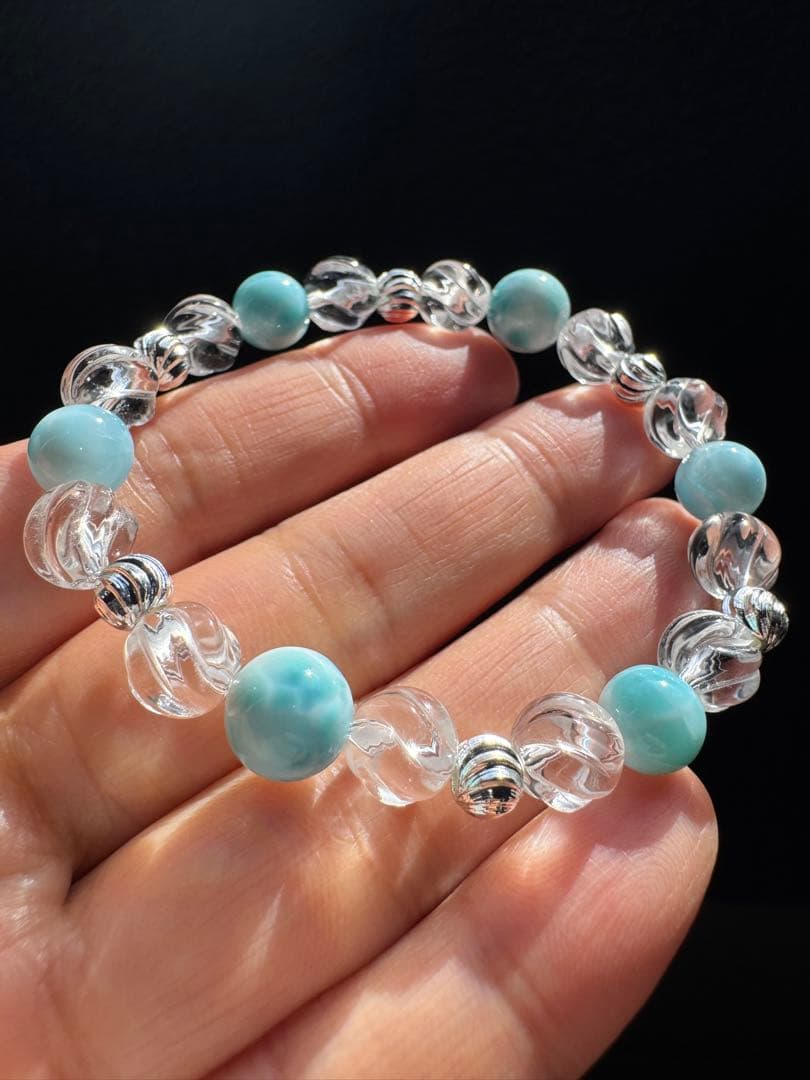 ラリマーとウェーブカット　デザインブレスレット