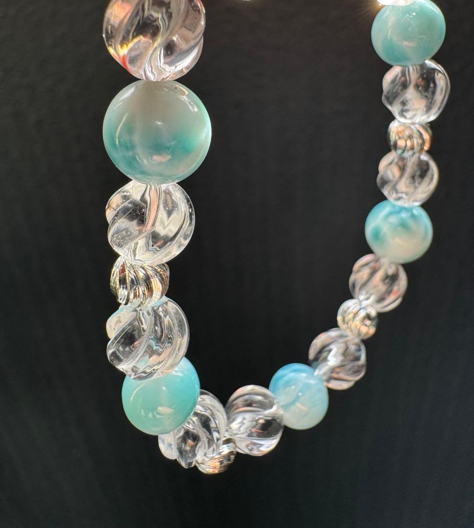 ラリマーとウェーブカット　デザインブレスレット