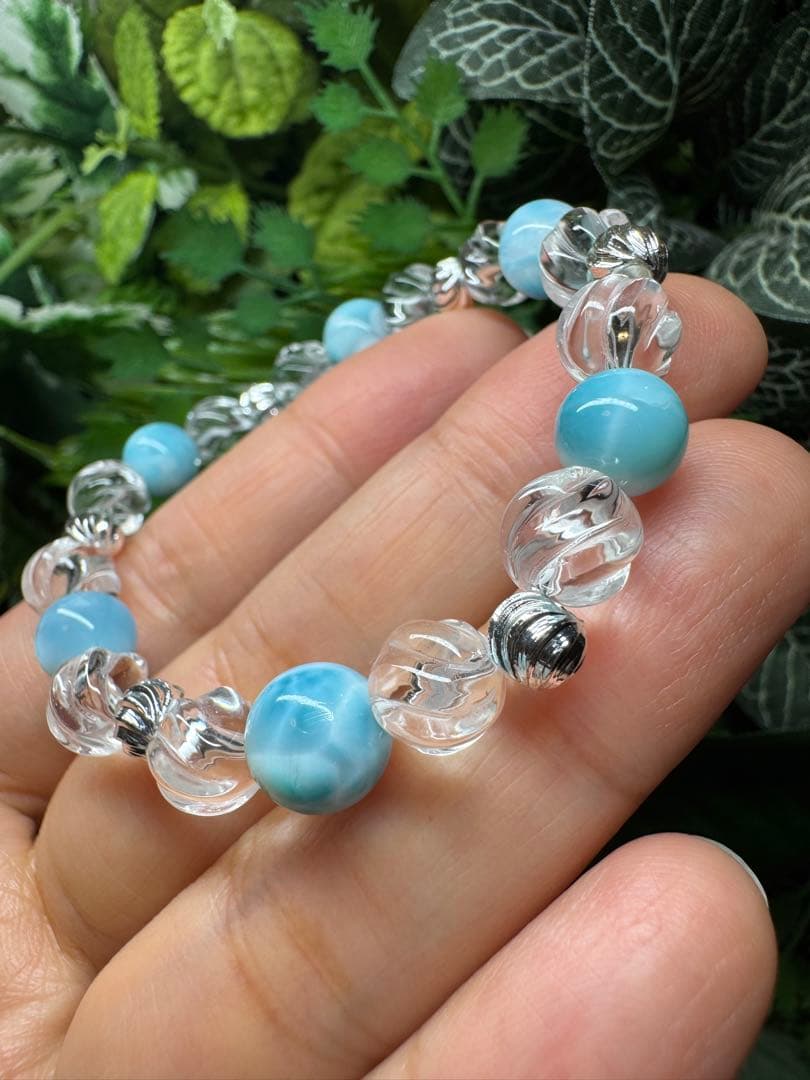 ラリマーとウェーブカット　デザインブレスレット