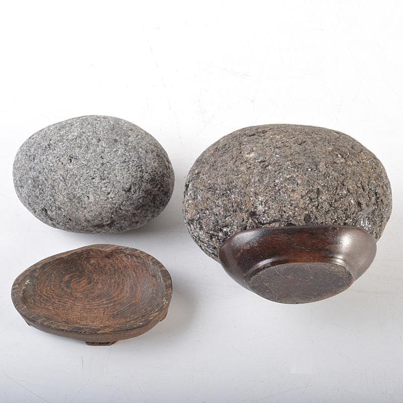 鑑賞石　天然石　置物　唐木台付　2点まとめて　C　R6220