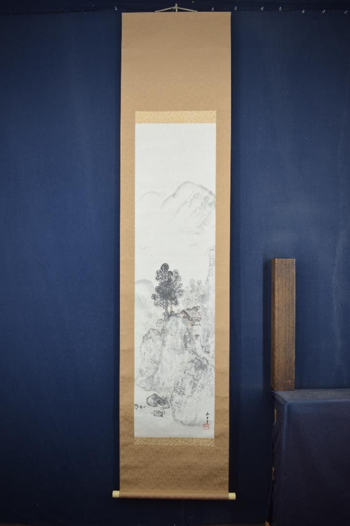 【真作】山田敬中/新山帰想図/山水人物図/掛軸☆宝船☆Z-464