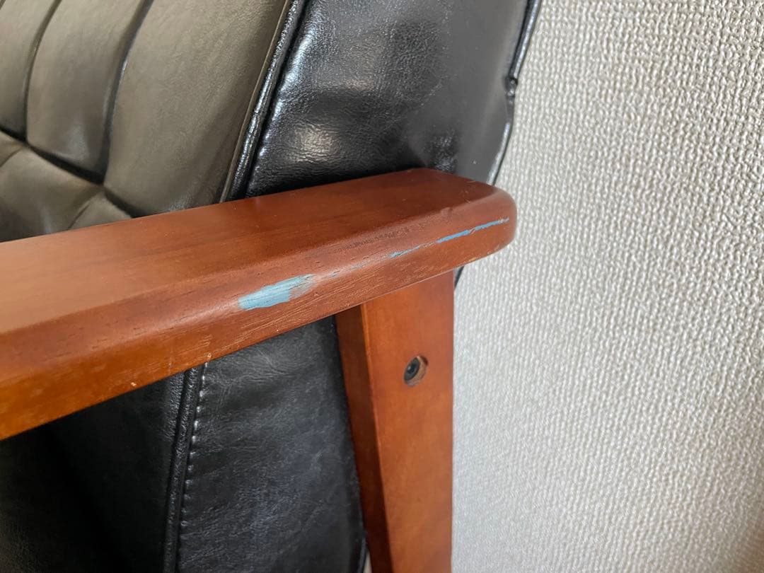 【カリモク風】ブラック 2人掛けソファ革(取りに来て頂ける方限定)