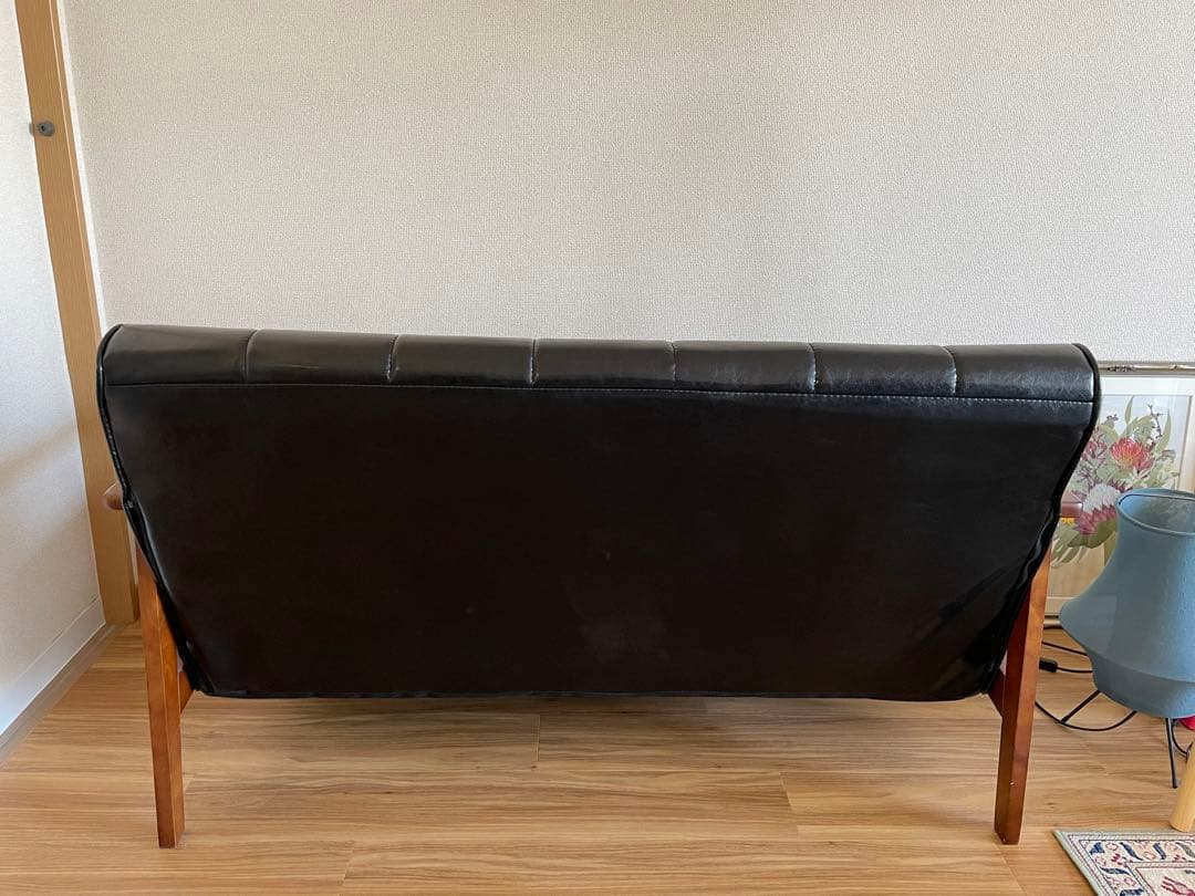 【カリモク風】ブラック 2人掛けソファ革(取りに来て頂ける方限定)