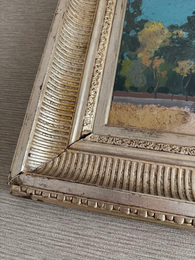 高岡徳太郎　銘　1939年　油彩　油絵　森林　風景　額装