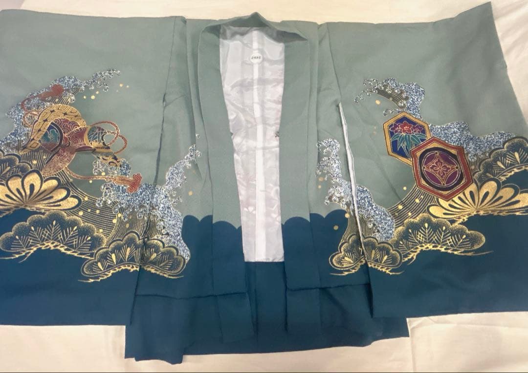 七五三:7歳の男の子用3点セット着物羽織常備メントグリーンのグラデーション